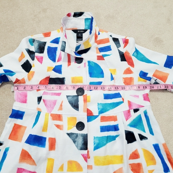 Ali Miles Abstract Art Jacket Colorful Geometric Print 3/4 Sleeve Size Small P - Picture 10 of 13